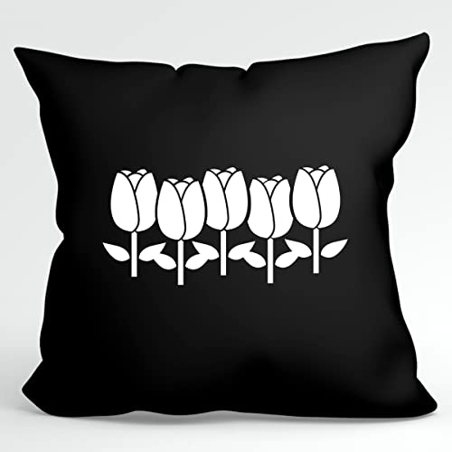 HUURAA Kissen Tulpen Blüte Deko Kopfkissen mit Füllung 40x40cm Größe Black mit Motiv für alle die den Frühling lieben Geschenk Idee für Freunde und Familie von HUURAA