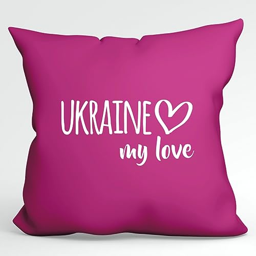HUURAA Kissen Ukraine My Love Deko Kissenbezug ohne Füllung 40x40cm Größe Fuchsia für alle die die Ukraine lieben Geschenk Idee für Freunde und Familie von HUURAA