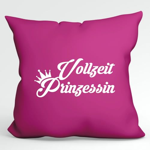 HUURAA Kissen Vollzeit Prinzessin Krone Deko Kopfkissen mit Füllung 40x40cm Größe Fuchsia mit Motiv für alle Prinzessinen Geschenk Idee für Freunde und Familie von HUURAA