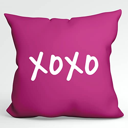 HUURAA Kissen XOXO Kuss Deko Kissenbezug ohne Füllung 40x40cm Größe Fuchsia mit stylischem Motiv Geschenk Idee für Freunde und Familie von HUURAA