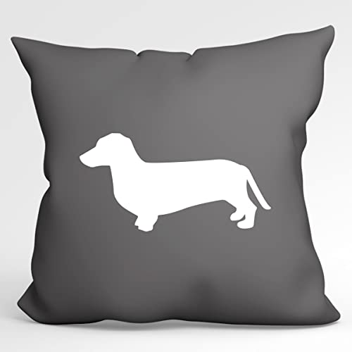 Huuraa Kissen Dackel Silhouette Deko Kissenbezug ohne Füllung Größe 40x40cm Steel Grey mit Motiv für Hundefreunde Geschenk Idee für Freunde und Familie von Huuraa