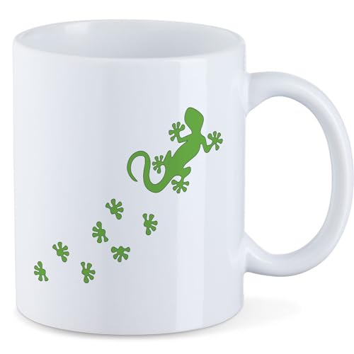 HUURAA Kaffeetasse Gecko Tapsen Keramik Tasse 330ml mit Motiv Geschenk für alle Echsen Freunde von HUURAA