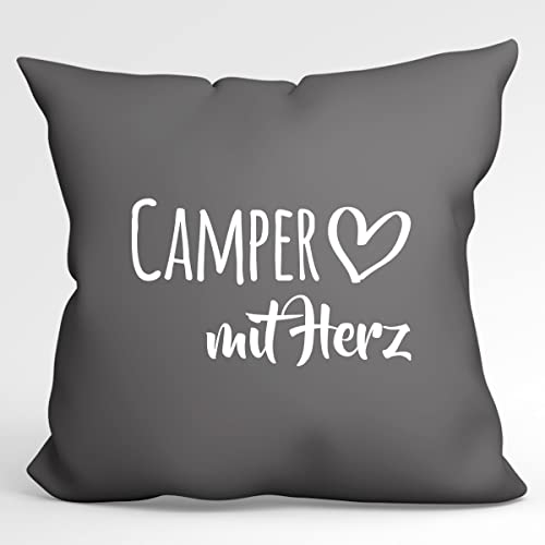 HUURAA Kissen Camper mit Herz Deko Kopfkissen mit Füllung 40x40cm Steel Grey mit Motiv für die tollsten Menschen Geschenk Idee für Freunde und Familie von HUURAA