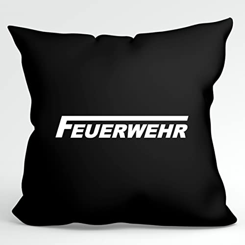 HUURAA Kissen Feuerwehr langes F Deko Kopfkissen mit Füllung 40x40cm Black mit Motiv für Lebensretter Geschenk Idee für Freunde und Familie von HUURAA