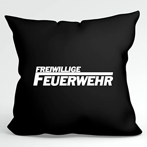 HUURAA Kissen Freiwillige Feuerwehr langes F Deko Kopfkissen mit Füllung 40x40cm Black mit Motiv für Lebensretter Geschenk Idee für Freunde und Familie von HUURAA