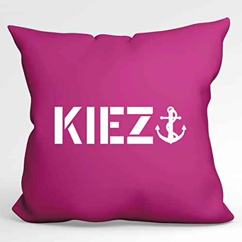 HUURAA Kissen Kiez Anker Schriftzug Deko Kissenbezug ohne Füllung 40x40cm Fuchsia mit Motiv für Hamburger Geschenk Idee für Freunde und Familie von HUURAA