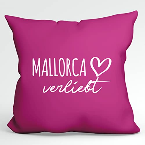 HUURAA Kissen Mallorca verliebt Deko Kopfkissen Fuchsia mit Namen deiner lieblings Insel Geschenk Idee für Freunde und Familie von HUURAA