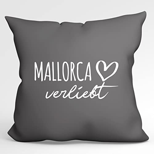 HUURAA Kissen Mallorca verliebt Deko Kopfkissen Steel Grey mit Namen deiner lieblings Insel Geschenk Idee für Freunde und Familie von HUURAA