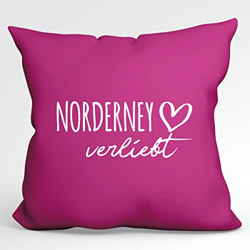 HUURAA Kissen Norderney verliebt Deko Kopfkissen mit Füllung Fuchsia mit Namen deiner lieblings Insel Geschenk Idee für Freunde und Familie von HUURAA