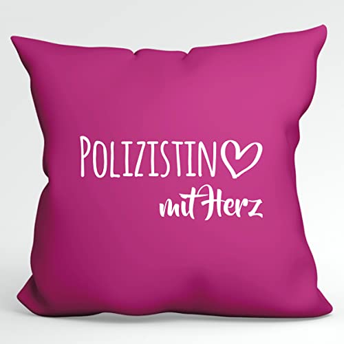 HUURAA Kissen Polizistin mit Herz Deko Kissenbezug ohne Füllung 40x40cm Fuchsia mit Motiv für die tollsten Menschen Geschenk Idee für Freunde und Familie von HUURAA