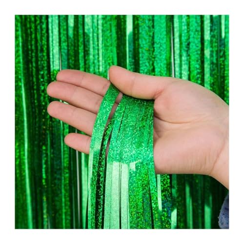 2 Stück 1 x 2 m Laser-Regen-Seidenvorhang mit bunter Quastendekoration, geeignet for Hochzeiten, Geburtstage, Partys und Feiertagsdekorationen Für Geburtstag Party Dekoration(Green-2pcs) von HUWOYG