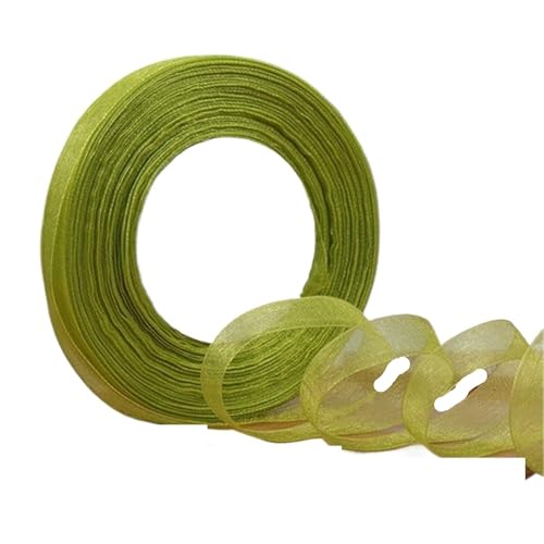 50 Yards/Rolle 10 mm Organzabänder Transparente Schneegazespitze for Geschenkverpackungen Weihnachtsfeier Deko Seidenstoff DIY Handwerk Für Basteln(Grass Green) von HUWOYG