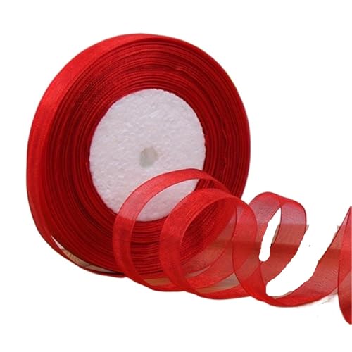 50 Yards/Rolle 10 mm Organzabänder Transparente Schneegazespitze for Geschenkverpackungen Weihnachtsfeier Deko Seidenstoff DIY Handwerk Für Basteln(Red) von HUWOYG