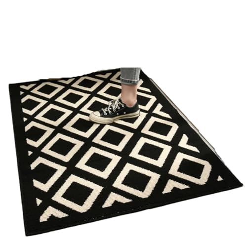 Fußmatte for den Innenbereich, Eingangstür-Teppich, Kariertes geometrisches Muster, Willkommensmatte, saugfähiger dünner Tür- und Küchenteppich draußen Für Haustür Innen Und Außen(Black 02,80x120cm) von HUWOYG