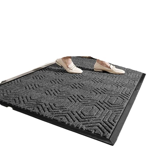 Große, rutschfeste Fußmatte for Küche, Wohnzimmer, Treppenhaus, Schlafzimmerteppich, Heimdekorationszubehör, rechteckiger Teppich Für Haustür Innen Und Außen(Black Gray,60X90cm) von HUWOYG