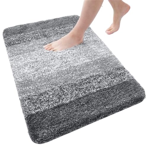 Großer Badezimmerteppich, weiche, saugfähige Fußmatte, 3D-Rutschfester, schnell trocknender Badezimmerboden, Duschteppich Für Haustür Innen Und Außen(Grey,60x120cm(24x47 inch)) von HUWOYG