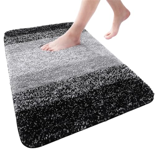 Großer Badezimmerteppich, weiche, saugfähige Fußmatte, 3D-rutschfest, Wohnzimmer, Badezimmer, Boden, Dusche, Teppich Für Haustür Innen Und Außen(Black,60x120cm(24x47 inch)) von HUWOYG