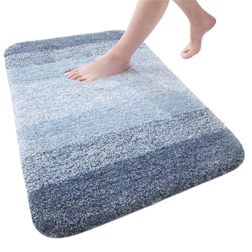 Großer Badezimmerteppich, weiche, saugfähige Fußmatte, 3D-rutschfest, Wohnzimmer, Badezimmer, Boden, Dusche, Teppich Für Haustür Innen Und Außen(Blue,60x150cm(24x59 inch)) von HUWOYG