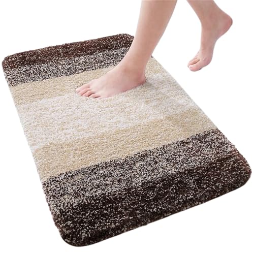 Großer Badezimmerteppich, weiche, saugfähige Fußmatte, 3D-rutschfest, Wohnzimmer, Badezimmer, Boden, Dusche, Teppich Für Haustür Innen Und Außen(Brown,60x150cm(24x59 inch)) von HUWOYG
