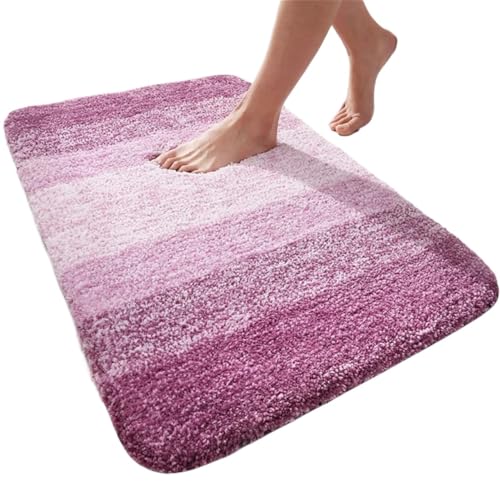 Großer Badezimmerteppich, weiche, saugfähige Fußmatte, 3D-rutschfest, Wohnzimmer, Badezimmer, Boden, Dusche, Teppich Für Haustür Innen Und Außen(Purple,60x150cm(24x59 inch)) von HUWOYG