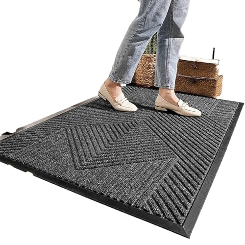 Gummi-Fußmatte for den Innen- und Außenbereich, rutschfest, verschleißfest, for Vordereingang, leicht zu reinigen, Fußmatte, Teppich Für Haustür Innen Und Außen(Dark Gray,60x90cm) von HUWOYG