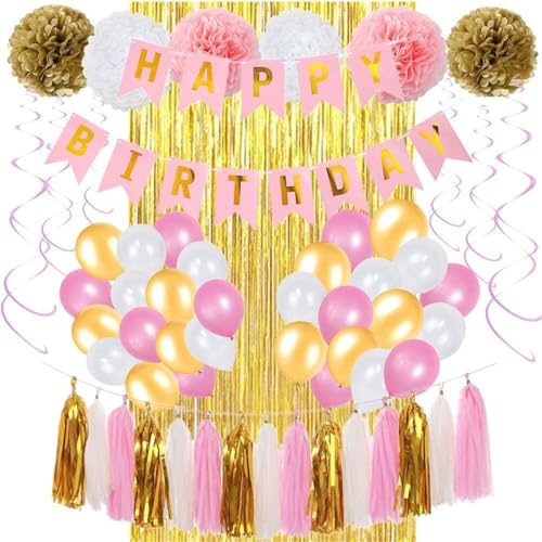 Happy Birthday-Banner, Folienvorhang, Pompons, Blumen, hängende Wirbel, Seidenpapierballon for den Mädchengeburtstag Für Geburtstag Party Dekoration Happy Birthday-Banner, Folienvorhang, Pompons, Blumen, hängende Wirbel, Seidenpapierballon for den Mädchengeburtstag Für Geburtstag Party Dekoration von HUWOYG