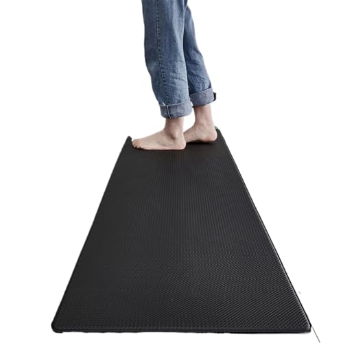 Lange Küchenmatte PU-Leder-Fußmatten, wasserdicht, ölbeständig, rutschfest, for Zuhause, Balkon, Flur, Dekor, Eingang, Fußmatte Für Haustür Innen Und Außen(Black,45x180cm) von HUWOYG