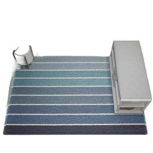 PVC-Fußmatten for den Innen- und Außenbereich, wasserdicht, rutschfest, for Badezimmer, Teppich, gestreift, rechteckig, for Flur, Eingang, Fußmatte Für Haustür Innen Und Außen(Blue,60x90cm) von HUWOYG