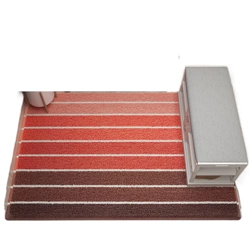 PVC-Fußmatten for den Innen- und Außenbereich, wasserdicht, rutschfest, for Badezimmer, Teppich, gestreift, rechteckig, for Flur, Eingang, Fußmatte Für Haustür Innen Und Außen(Red,45x75cm) von HUWOYG