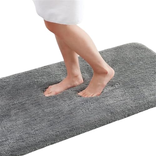 Weicher Badezimmer-Plüschteppich, saugfähig, schnell trocknend, Badematte, Duschmatte, Bodenschutz, Dekor, rutschfest, Wohnzimmer Für Haustür Innen Und Außen(Dark Gray,41x61cm (16x24 inch) von HUWOYG