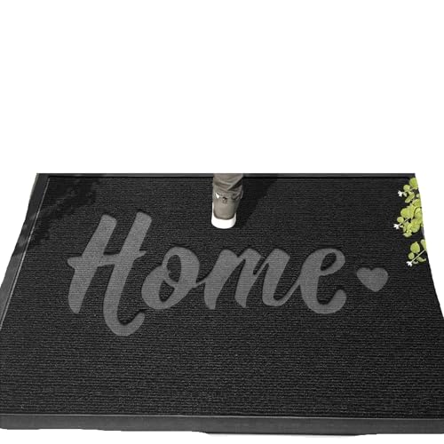 Willkommen im Teppich-Hauseingang, robuste Außentürmatte for Rutschfestigkeit am Eingang, graue Für Haustür Innen Und Außen(Black) von HUWOYG