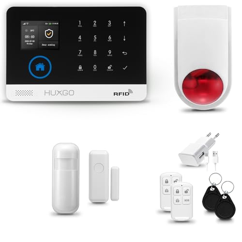 HUXGO® HXA003 Alarmanlage Haus WiFi + GSM mit Sirene | Alarm System mit Bewegungssensor, Fensteralarm/Türalarm | Wohnmobil Alarmanlage Fernbedienung | Smart Home Security TUYA von HUXGO