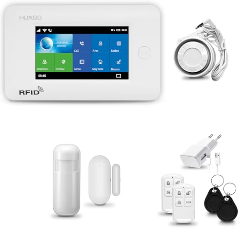 HUXGO® HXA006 Alarmanlage Haus WiFi + GSM mit Sirene | Alarm System mit Bewegungssensor, Fensteralarm/Türalarm | Wohnmobil Alarmanlage Fernbedienung | Smart Home Security TUYA von HUXGO