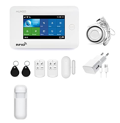 HUXGO HXA006 Funk Alarmanlage mit 1x Bewegungssensor WiFi + GSM Modul - Bewegungsmelder mit Alarm - Alarmanlage Haus Wohnung Garage - Funk Bewegungsmelder mit Empfänger von HUXGO