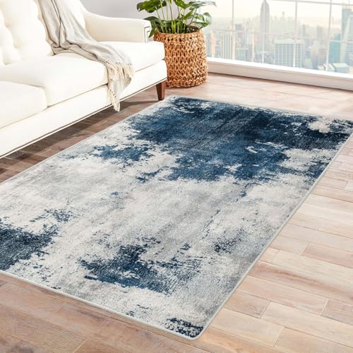 HUYEEI Teppich, Abstrakter Stil, Teppich Wohnzimmer, Schlafzimmer.(Hellblau)-90x150cm von HUYEEI