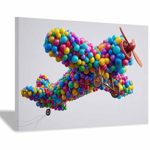 HUYEEI Große nordische abstrakte Wand Gemälde Ballon Leinwandbilder,für Badezimmer, Flure, Büros Schlafzimmer Home Deko Wohnung Bild Wohnzimmer(mehrfarbig63)-60x90cm Gerahmt von HUYEEI
