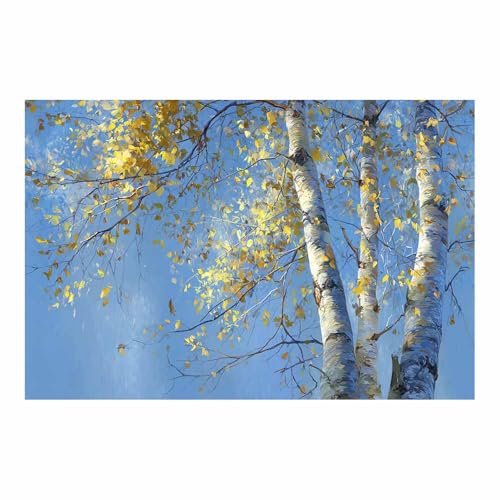 HUYEEI Große nordische abstrakte Wand Gemälde Birkenlandschaft Leinwandbilder,für Badezimmer, Flure, Büros Schlafzimmer Home Deko Wohnung Bild Wohnzimmer(blau48)-70x100cm Ungerahmt von HUYEEI