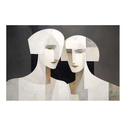 HUYEEI Große nordische abstrakte Wand Gemälde Doppelporträt Leinwandbilder,für Badezimmer, Flure, Büros Schlafzimmer Home Deko Wohnung Bild Wohnzimmer(weiß23)-20x30cm Ungerahmt von HUYEEI