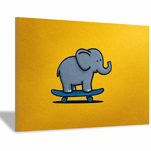 HUYEEI Große nordische abstrakte Wand Gemälde Elefant spielt mit Brettern Leinwandbilder,für Badezimmer, Flure, Büros Schlafzimmer Home Deko Wohnung Bild Wohnzimmer(gelb83)-70x100cm Gerahmt von HUYEEI