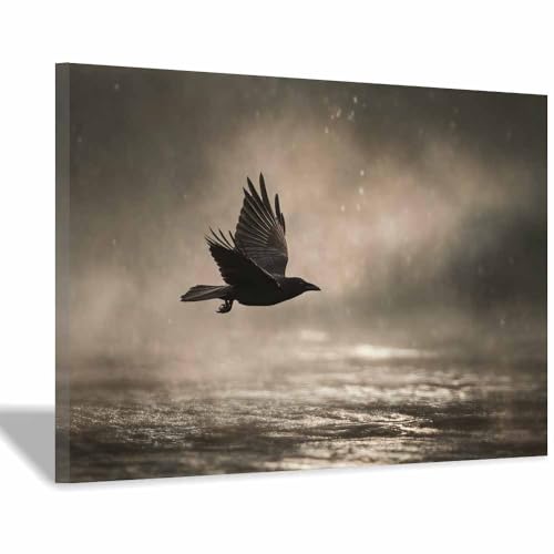 HUYEEI Große nordische abstrakte Wand Gemälde Fliegende Krähen Leinwandbilder,für Badezimmer, Flure, Büros Schlafzimmer Home Deko Wohnung Bild Wohnzimmer(grau33)-60x90cm Gerahmt von HUYEEI