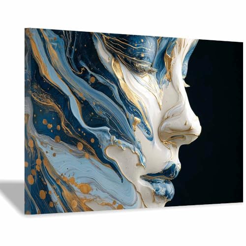 HUYEEI Große nordische abstrakte Wand Gemälde Gesichtsmuster Leinwandbilder,für Badezimmer, Flure, Büros Schlafzimmer Home Deko Wohnung Bild Wohnzimmer(blau18)-40x60cm Gerahmt von HUYEEI