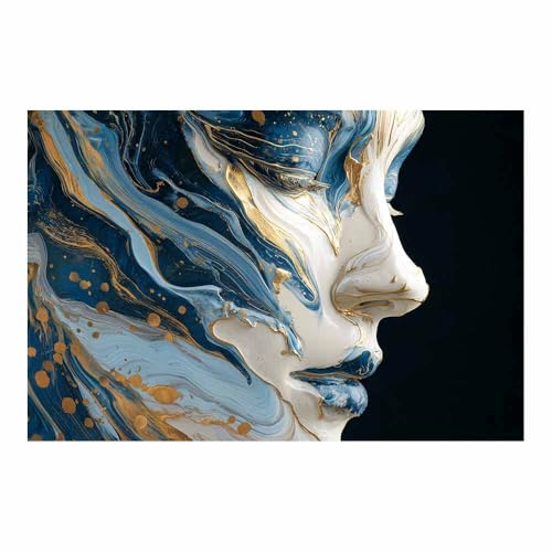 HUYEEI Große nordische abstrakte Wand Gemälde Gesichtsmuster Leinwandbilder,für Badezimmer, Flure, Büros Schlafzimmer Home Deko Wohnung Bild Wohnzimmer(blau18)-60x90cm Ungerahmt von HUYEEI