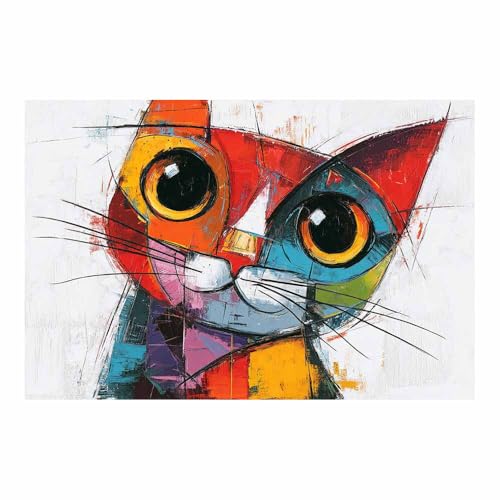 HUYEEI Große nordische abstrakte Wand Gemälde Katzenkopf-Porträt Leinwandbilder,für Badezimmer, Flure, Büros Schlafzimmer Home Deko Wohnung Bild Wohnzimmer(mehrfarbig108)-60x80cm Ungerahmt von HUYEEI