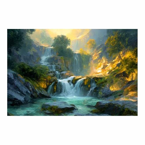 HUYEEI Große nordische abstrakte Wand Gemälde Linchuan-Wasserfall Leinwandbilder,für Badezimmer, Flure, Büros Schlafzimmer Home Deko Wohnung Bild Wohnzimmer(grün183)-60x80cm Ungerahmt von HUYEEI