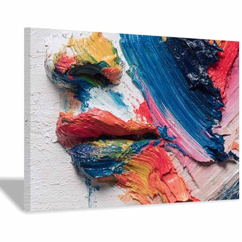 HUYEEI Große nordische abstrakte Wand Gemälde Lippenstift Leinwandbilder,für Badezimmer, Flure, Büros Schlafzimmer Home Deko Wohnung Bild Wohnzimmer(mehrfarbig43)-60x90cm Gerahmt von HUYEEI
