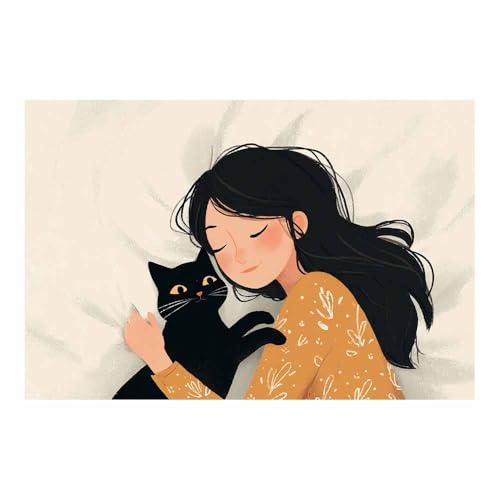 HUYEEI Große nordische abstrakte Wand Gemälde Mann und Katzen Leinwandbilder,für Badezimmer, Flure, Büros Schlafzimmer Home Deko Wohnung Bild Wohnzimmer(weiß53)-40x60cm Ungerahmt von HUYEEI