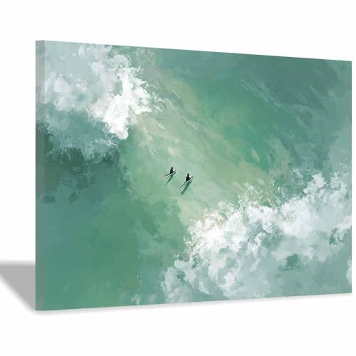HUYEEI Große nordische abstrakte Wand Gemälde Menschen am Meer Leinwandbilder,für Badezimmer, Flure, Büros Schlafzimmer Home Deko Wohnung Bild Wohnzimmer(grün138)-60x80cm Gerahmt von HUYEEI