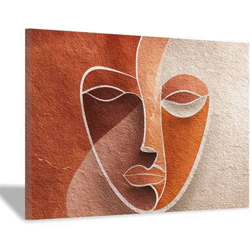 HUYEEI Große nordische abstrakte Wand Gemälde Porträt eines menschlichen Gesichts Leinwandbilder,für Badezimmer, Flure, Büros Schlafzimmer Home Deko Wohnung Bild Wohnzimmer(Khaki113)-70x100cm Gerahmt von HUYEEI