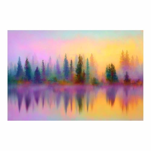 HUYEEI Große nordische abstrakte Wand Gemälde See- und Waldlandschaft Leinwandbilder,für Badezimmer, Flure, Büros Schlafzimmer Home Deko Wohnung Bild Wohnzimmer(grün38)-60x90cm Ungerahmt von HUYEEI