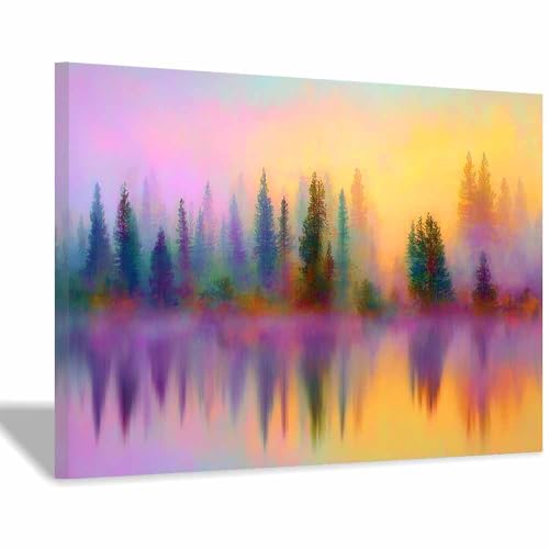 HUYEEI Große nordische abstrakte Wand Gemälde See- und Waldlandschaft Leinwandbilder,für Badezimmer, Flure, Büros Schlafzimmer Home Deko Wohnung Bild Wohnzimmer(grün38)-70x100cm Gerahmt von HUYEEI